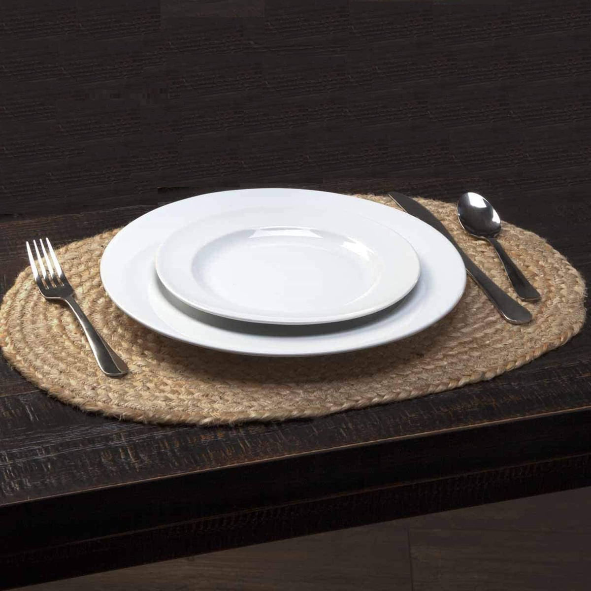 6 Pack Woven Placemats, 12x16 inches Gray Oval Plate Charger Cotton Heat Resistant Non-Slip Weave Place mats Farmhouse Straw Braided Rattan Tablemats Wicker Placemats for Dining Table