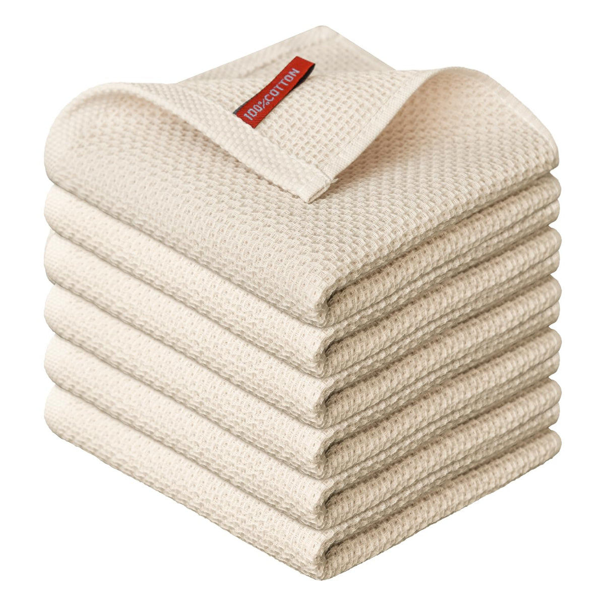 Artoid Mode 100% Cotton Beige Dark Coffee Brown Waffle Weave Kitchen Dish Cloths, 12x12 Inch Ultra Soft Absorbent Quick Drying Set of 6, Multicolor