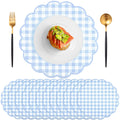 60 Pcs Sage Green Gingham Paper Placemats, Scalloped Checkered Place Mats