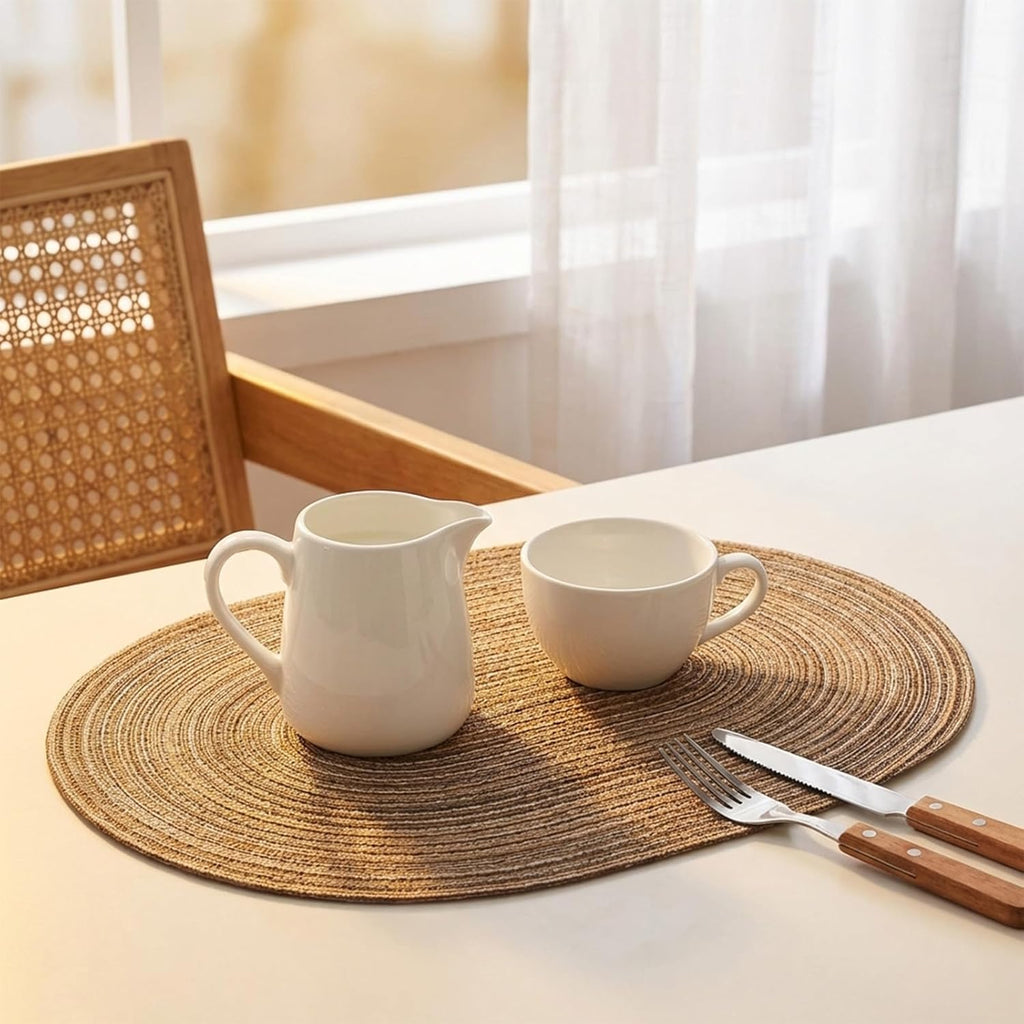 Placemats Set of 6, Woven Oval Braided Dining Table Mats(Brown)