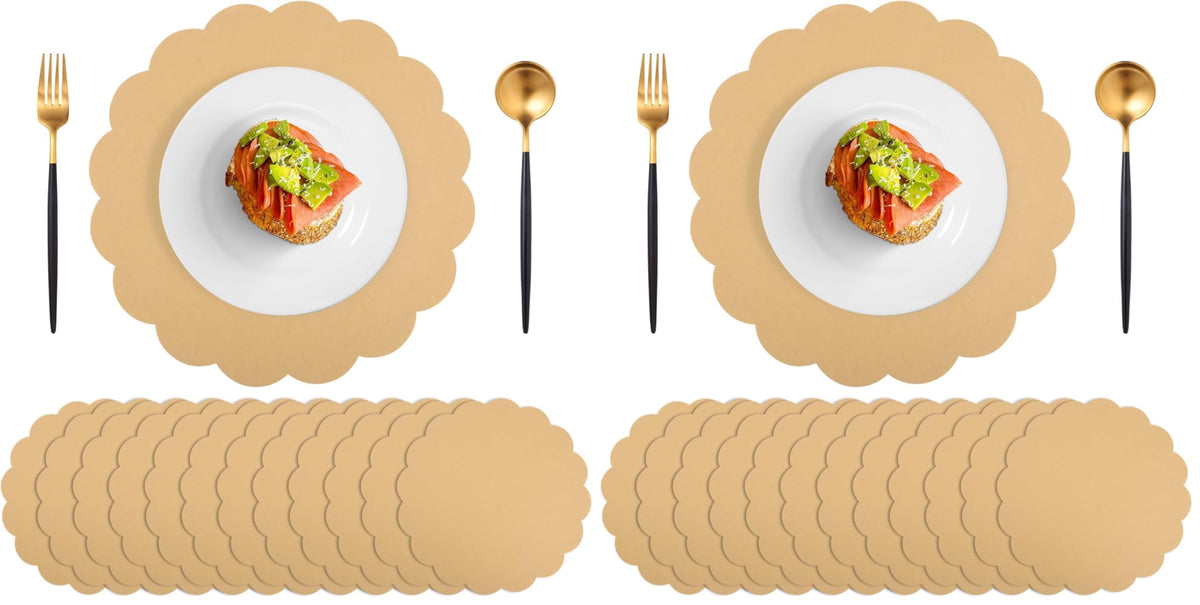 60 Pcs Navy Blue Paper Placemats, 13.5 Inch Disposable Scalloped Place Mat