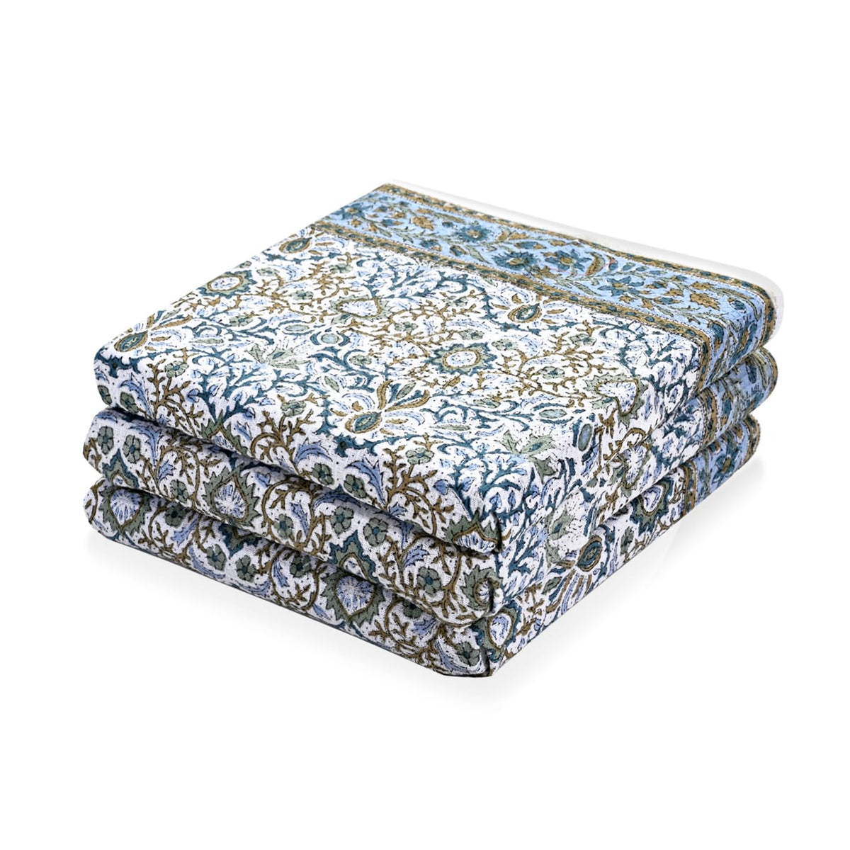 Ridhi Asparagus Green Hand Block Print Cotton Kitchen Towels, 16x28 Inch