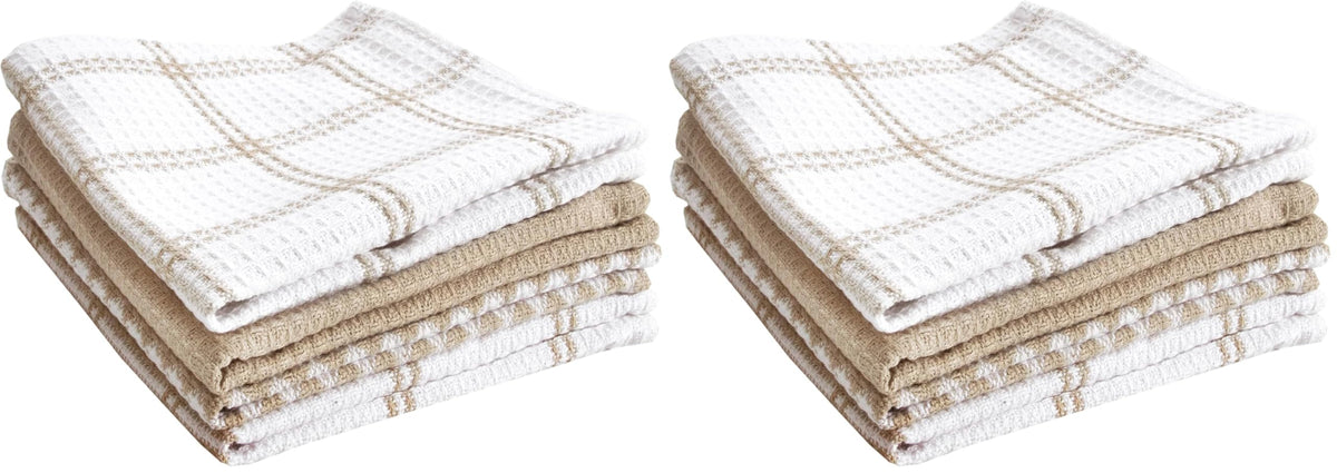 T-Fal Premium Waffle Dish Cloths: Highly Absorbent, Super Soft Long Lasting - 100% Cotton, 12"x13" Towel for Cleaning & Drying, (4-Pack), Sand