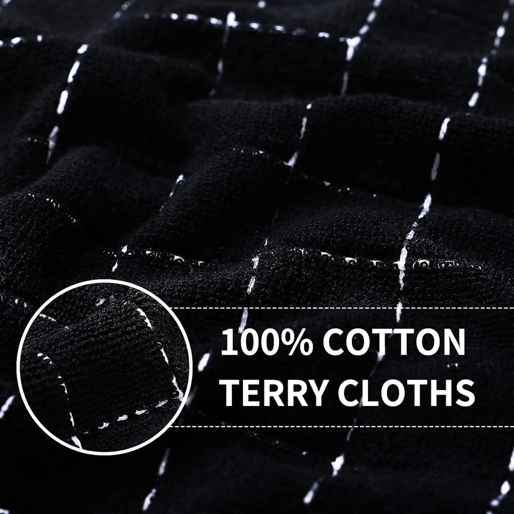 Homaxy 100% Cotton Terry Kitchen Towels, 2 Pack, Black