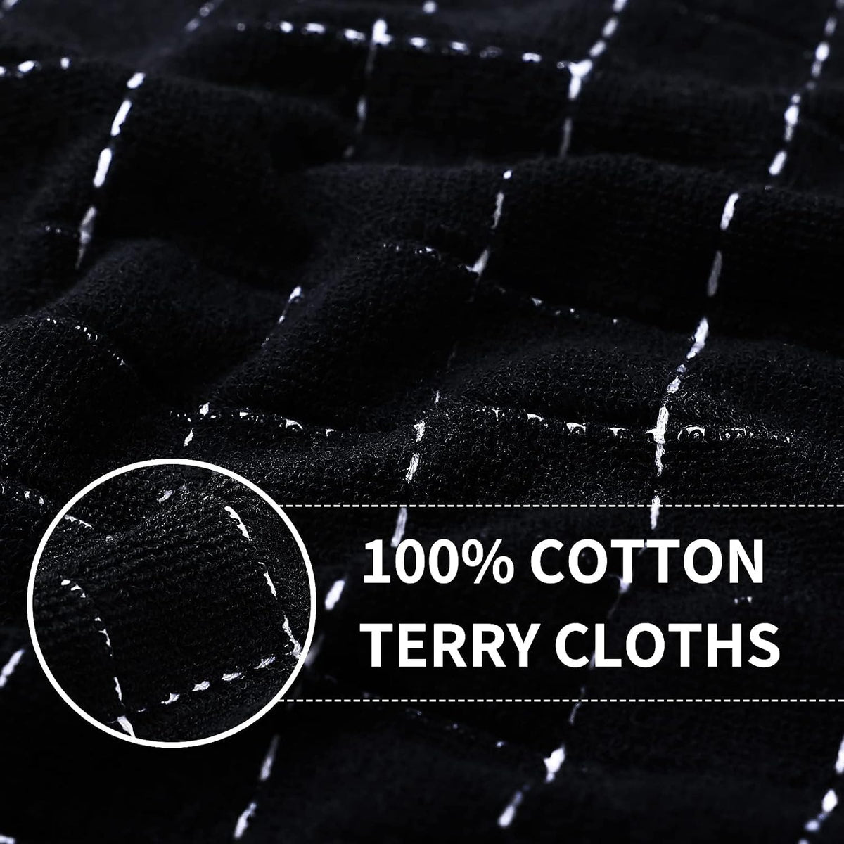 Homaxy 100% Cotton Terry Kitchen Towels, 2 Pack, Black