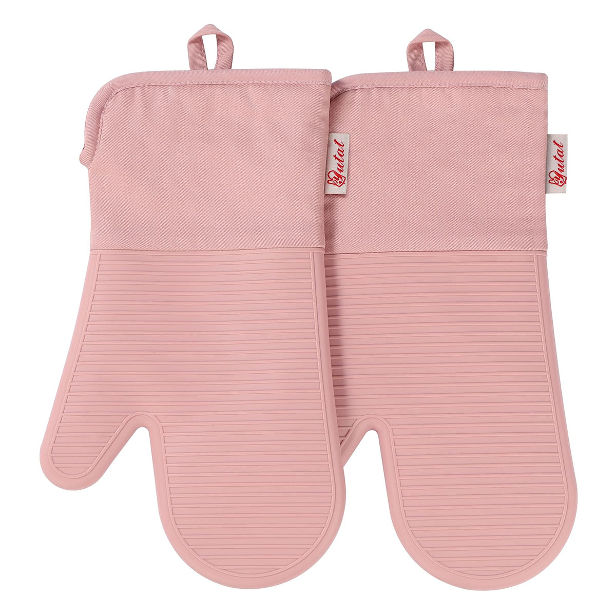 YUTAT Silicone Oven Mitts,High Heat Resistant Up to 500 Degrees,Waterproof Cooking Gloves with Soft Polyester Filling,Kitchen Potholder Set - Perfect for BBQ,Baking and Cooking,Pink,2 Pcs Set
