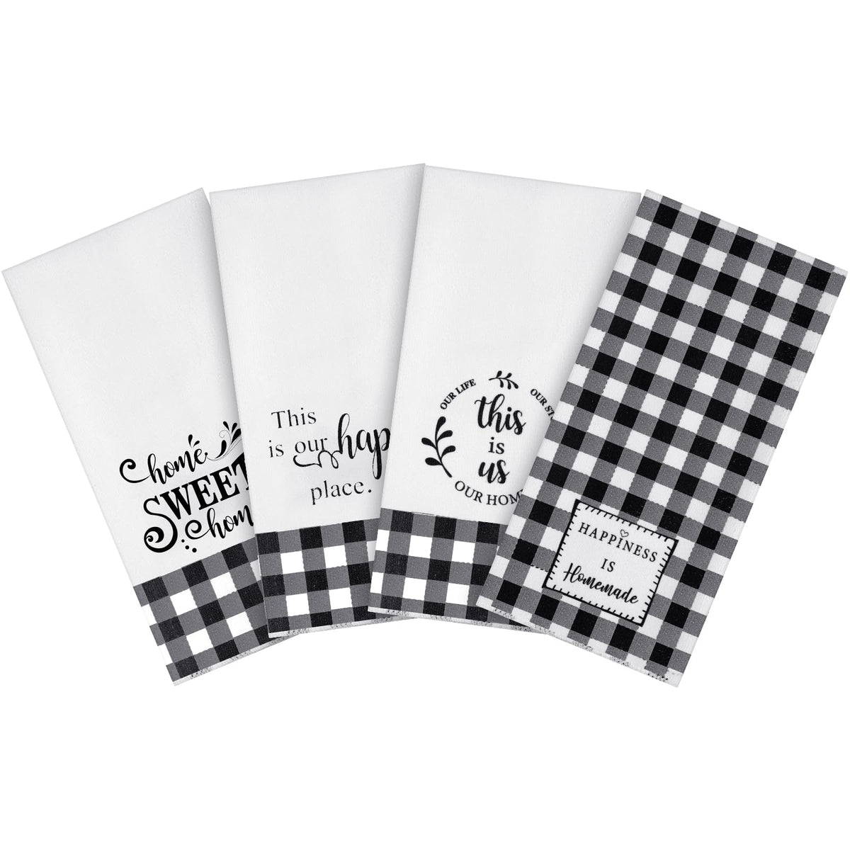 Honoson 4 Pack Black Stripe Kitchen Towels with Home Sweet Home Print