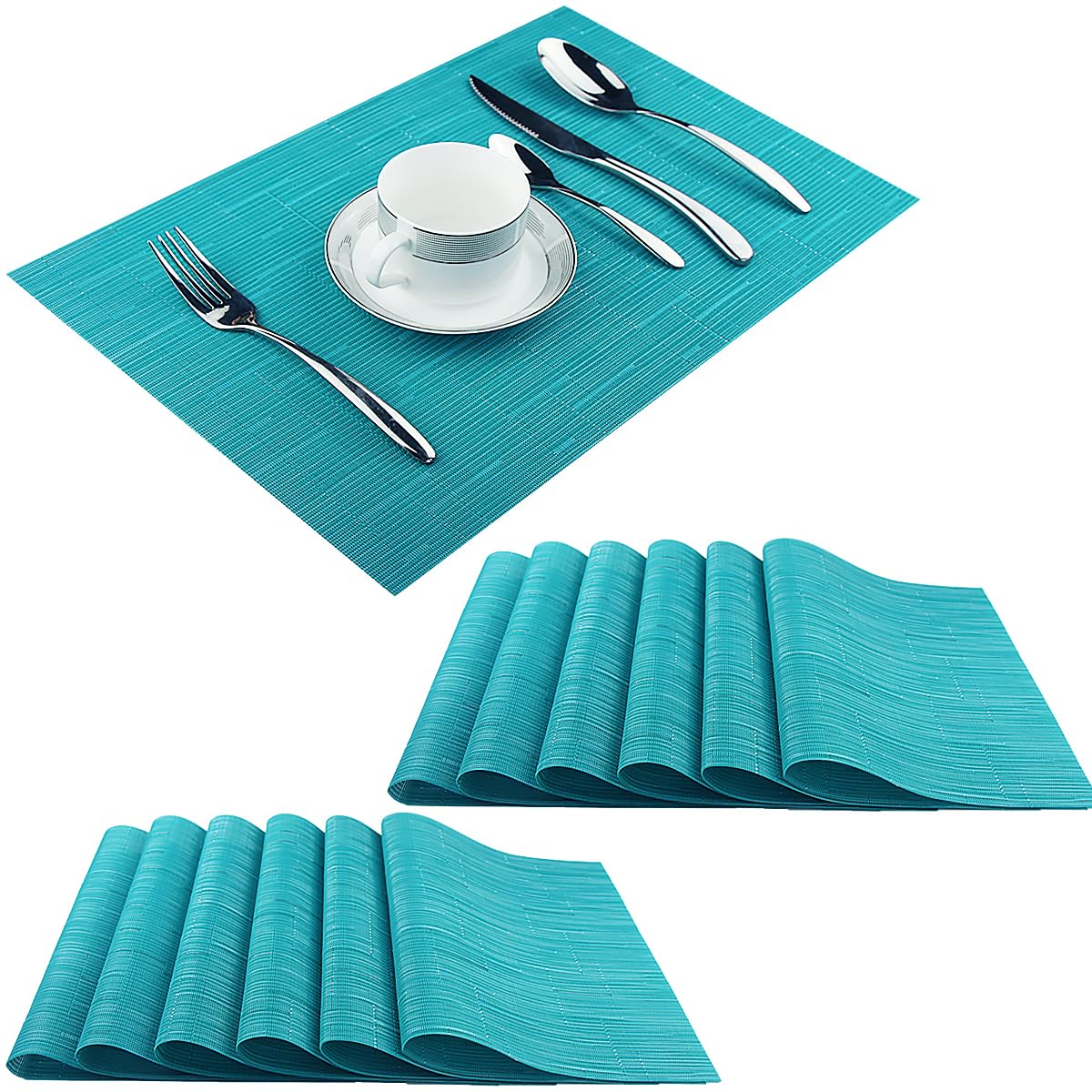 PIGCHCY Placemats,Washable Vinyl Woven Table Mats,Elegant Durable Placemats for Dining Table Set of 6 (Bamboo-Brown)