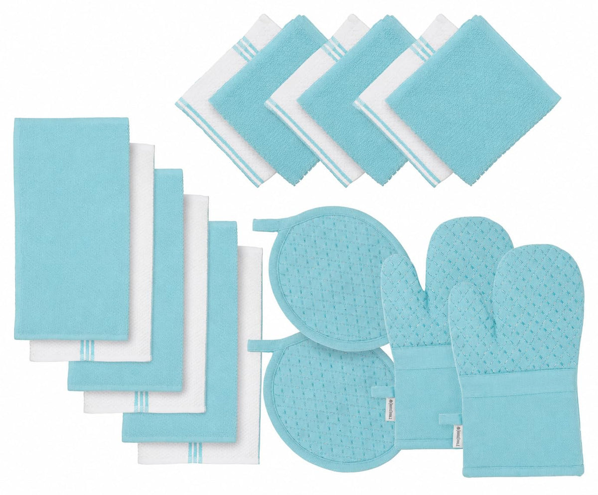 LANE LINEN 100% Cotton Kitchen Dish Cloths, Ultra Soft Absorbent Quick Drying Dish Towels, Multiweave Wash Cloths Dish Towel Sets, 13x28 Inches, 4 Pack - Grey