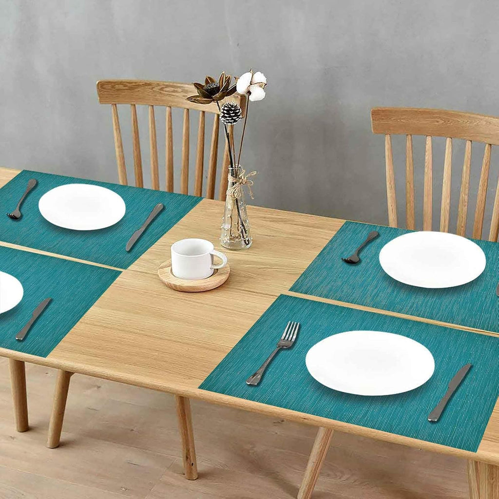 GIVERARE Placemats Set of 4, Heat-Resistant Woven Vinyl Placemat, Non-Slip Washable PVC Table Mat, Easy to Clean Premium Plastic Mats for Dining, Kitchen Table (Turquoise)