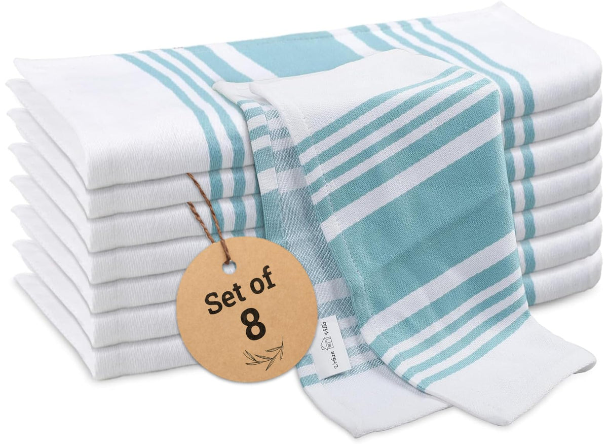 Urban Villa Kitchen Towels Cotton Dish Towels 12”x12” (Set of 8) Grey White