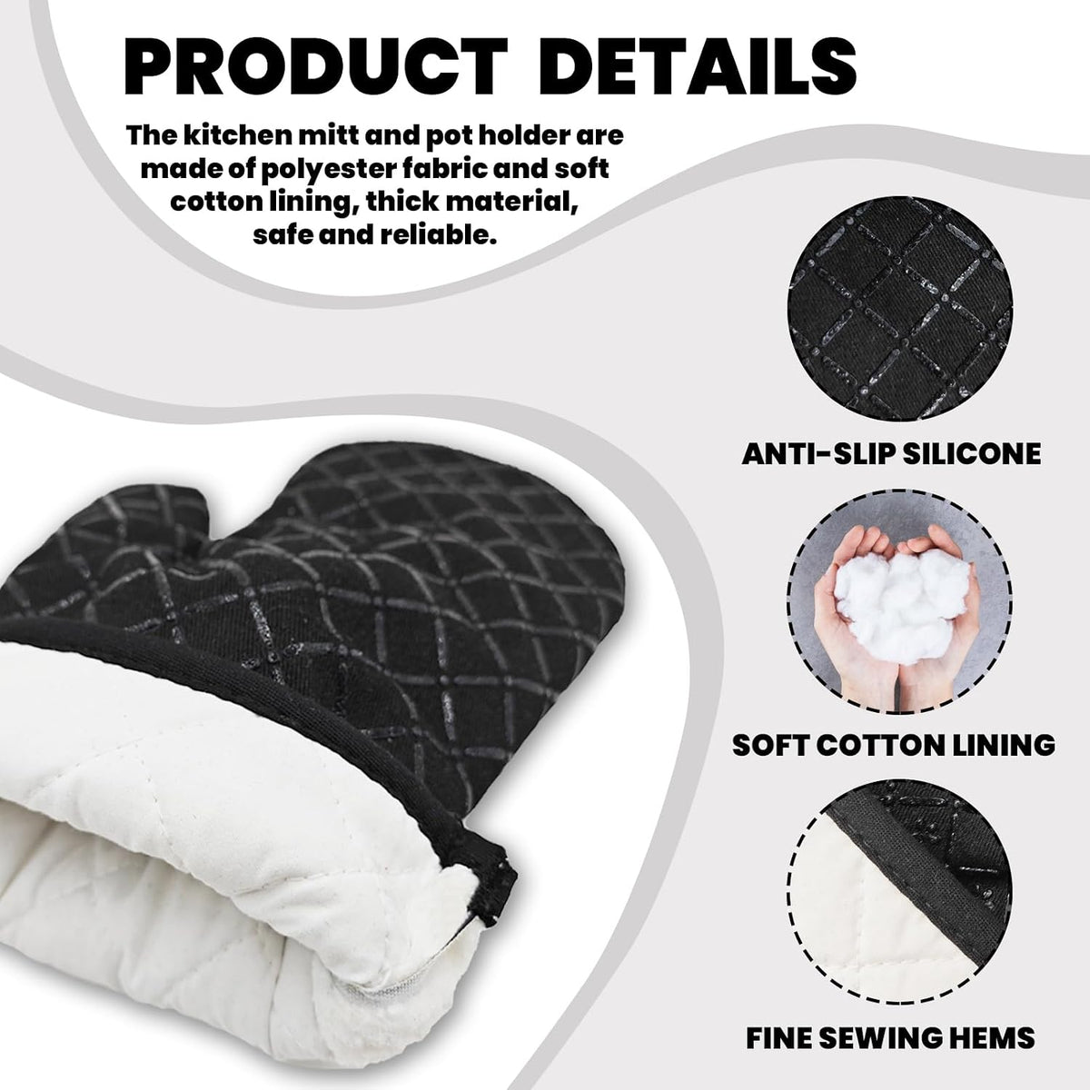 2 Pcs Funny Black Cat Oven Mitts The Secret Ingredient is Cat Hair Heat Resistant Baking Mittens Silicone Non-Slip Oven Mitts Pet Lover Gift Housewarming Gift for Women Hostess Friend Baker