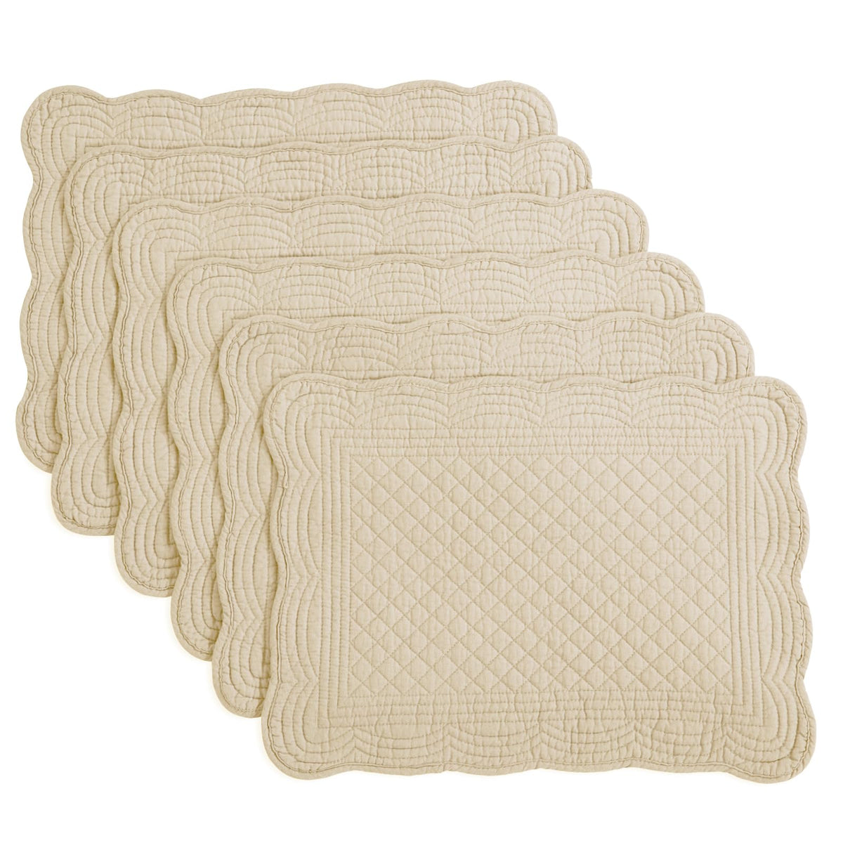 HOMBYS Quilted Placemats Set of 6 Washable-13x18 inches Rectangular Placemats for Kitchen Table-100% Cotton Fabric Rectangular Table Mats, (Light Blue)