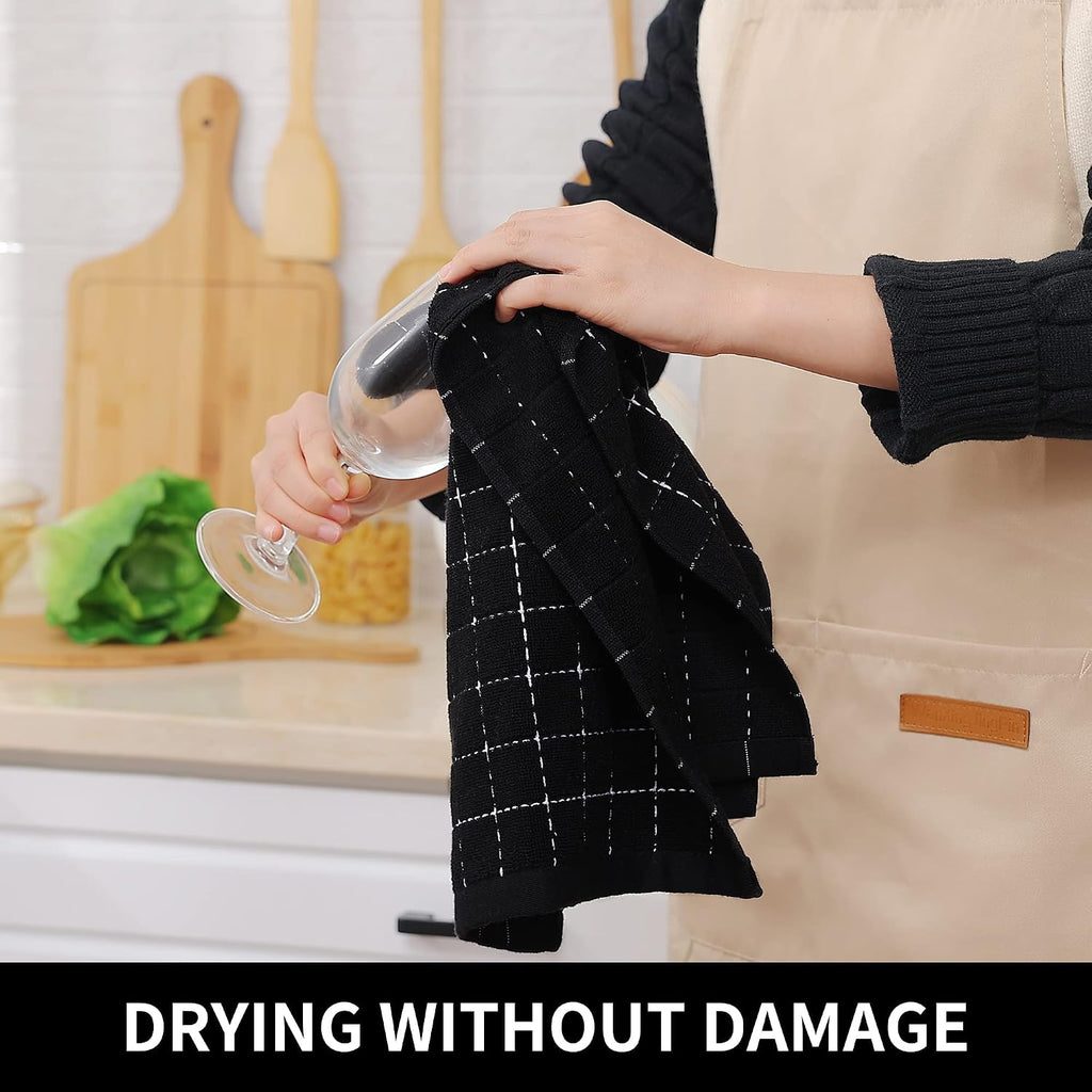 Homaxy 100% Cotton Terry Kitchen Towels, 2 Pack, Black