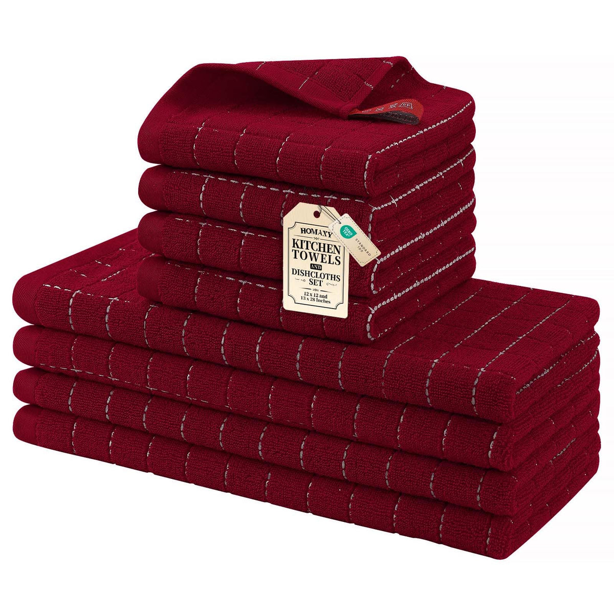 Homaxy Cotton Terry Kitchen Towels and Dishcloths Set of 8, Black