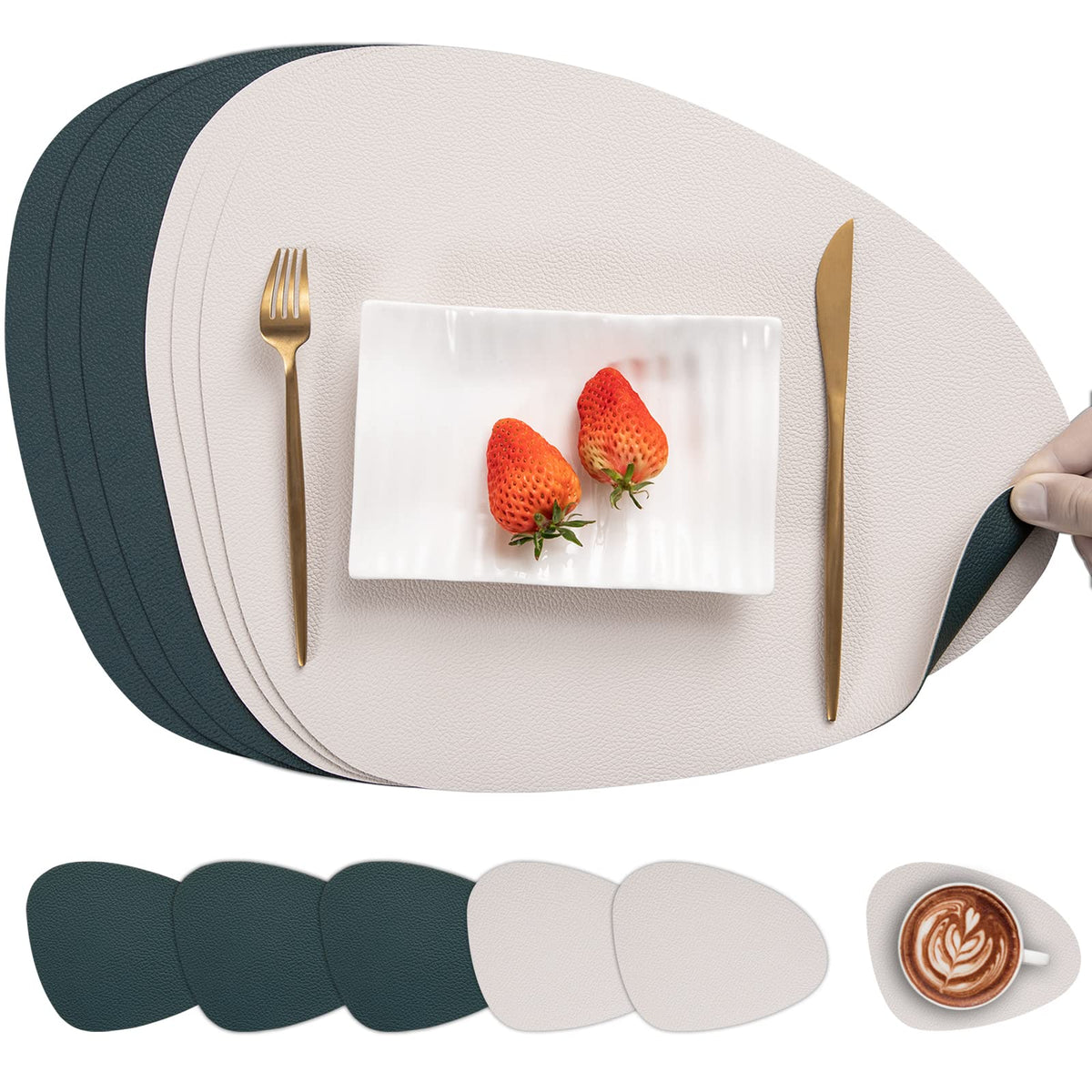 Myir JUN Placemats Set of 4 Faux Leather Placemats with Coasters