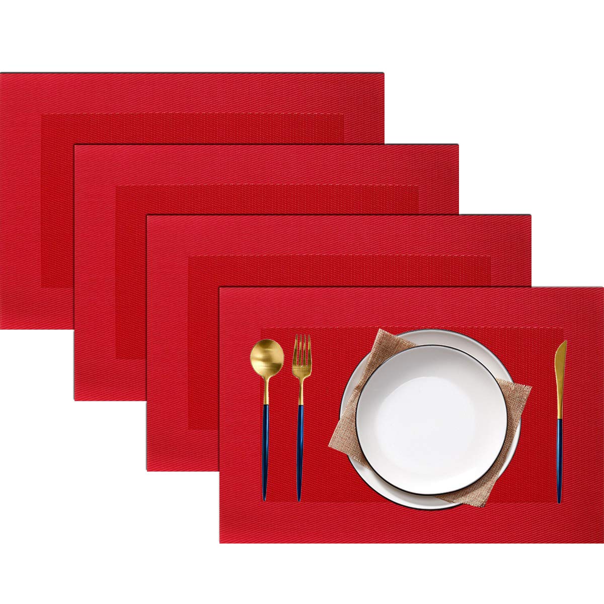 PIGCHCY Placemats,Washable Vinyl Woven Table Mats,Elegant Durable Placemats for Dining Table Set of 4 (18 x 12 inches, Navy Blue)