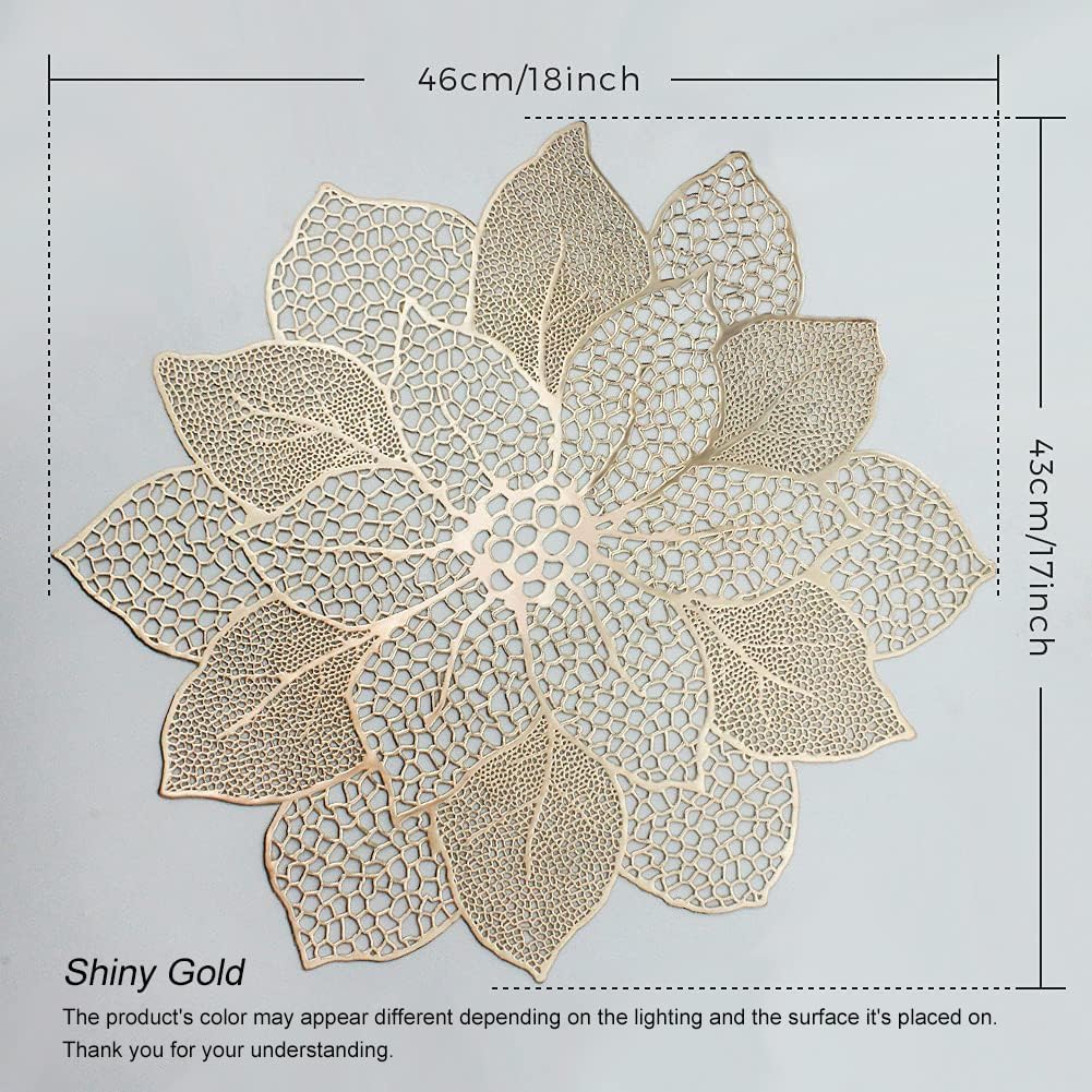 Gold Round Placemats for Dining Table Set of 6 Pressed Vinyl Metallic