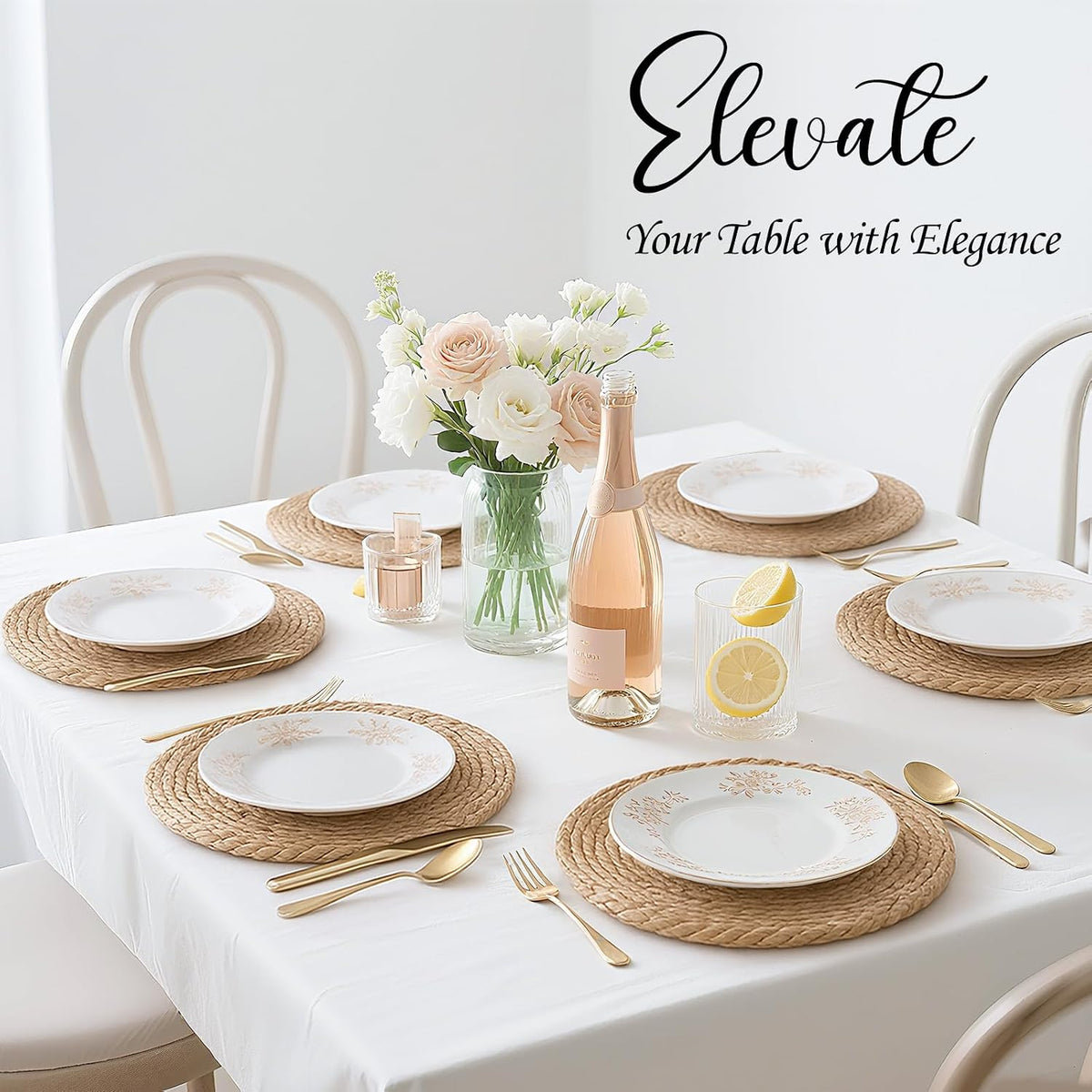 13" Round Placemats Set of 12, Rattan Place Mats for Dining Table Decor, Rustic Woven Wicker Chargers for Dinner Plates, Outdoor Patio, Farmhouse Wedding, Boho Water Hyacinth Braided Placemat