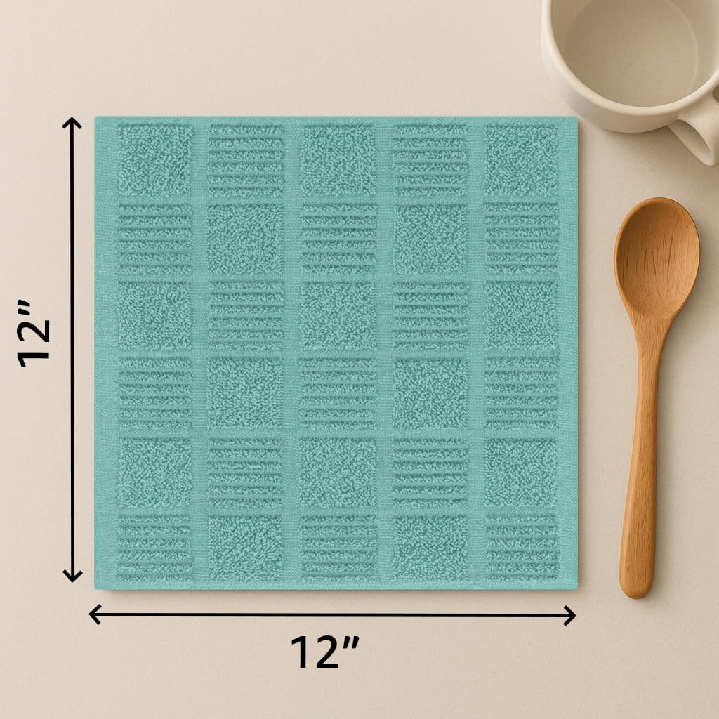 DecorRack 100% Cotton Dish Cloths 12x12 in, Mint (Pack of 10)