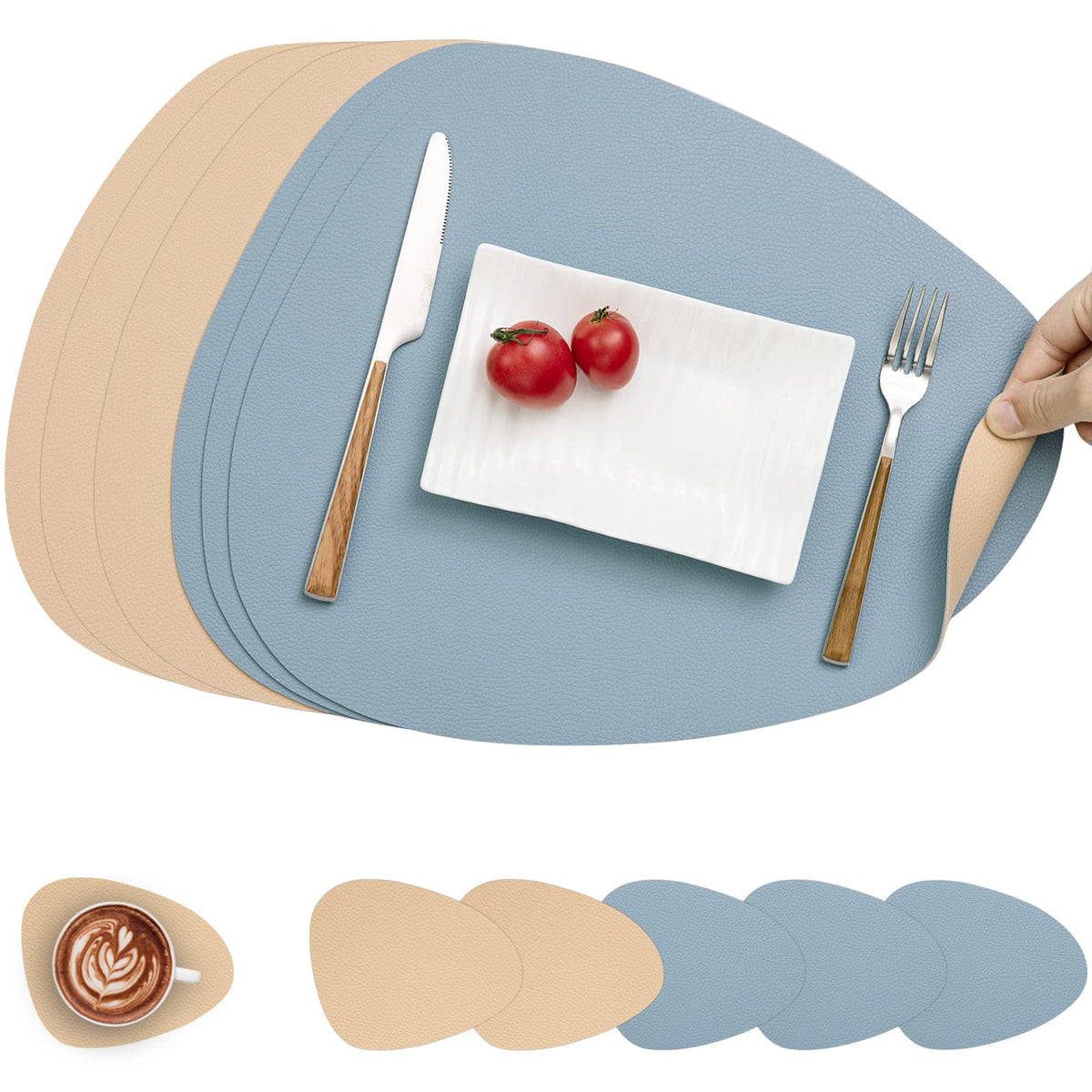 Myir JUN Placemats Set of 4 Faux Leather Placemats with Coasters