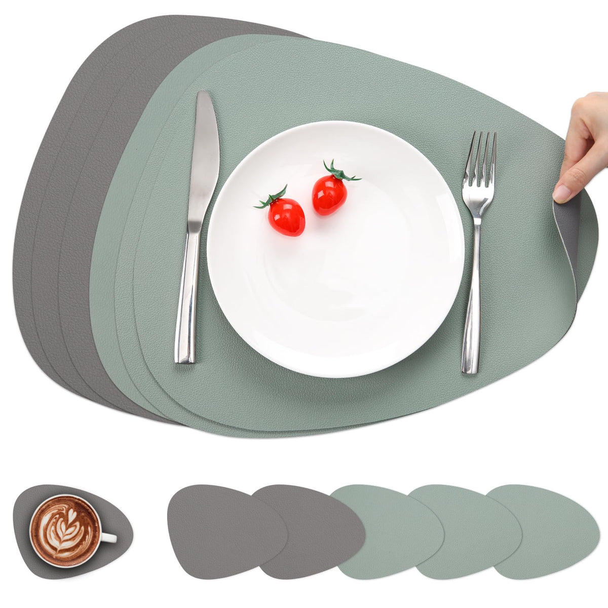 Myir JUN Placemats Set of 4 Faux Leather Placemats with Coasters