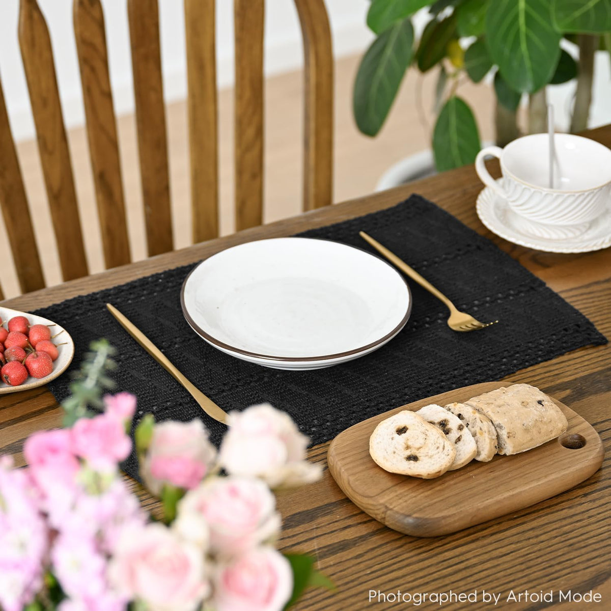 Artoid Mode Black Woven Rustic Hollow Placemats Set of 4-12x18 Inch