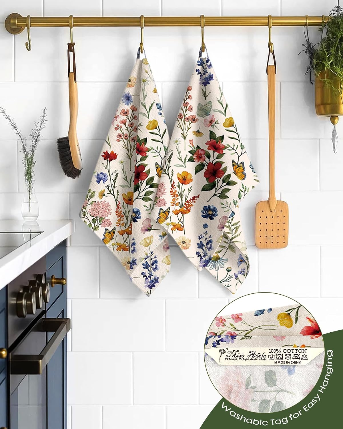 Miss Adola 150GSM Flour Sack Kitchen Towels Set of 2, Vintage Flower