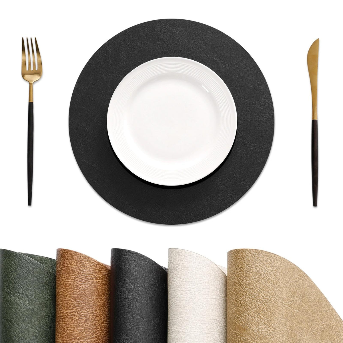 MOSAYT Vinyl Faux Leather Placemats, Set of 8, Reddish Brown
