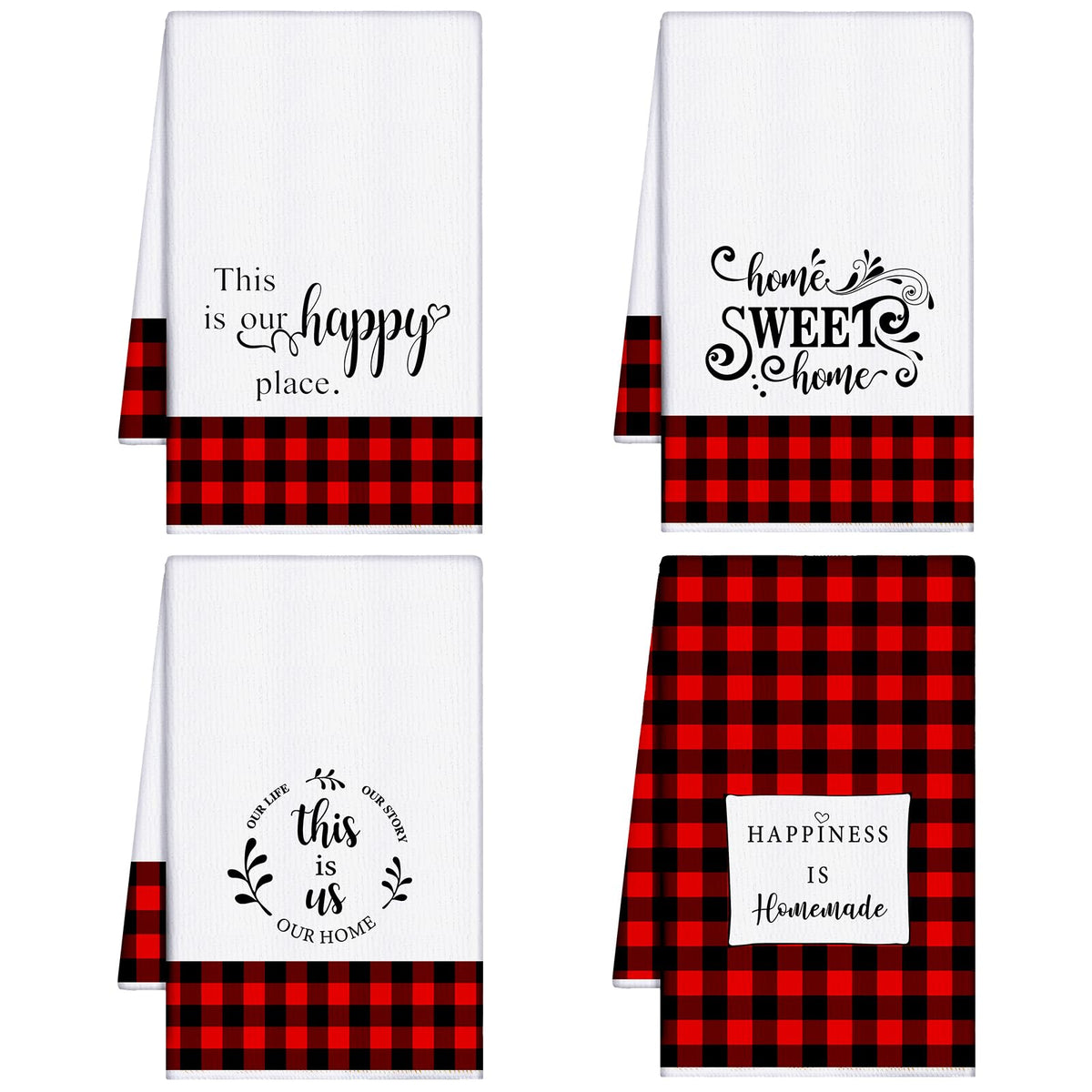 Honoson 4 Pack Black Stripe Kitchen Towels with Home Sweet Home Print