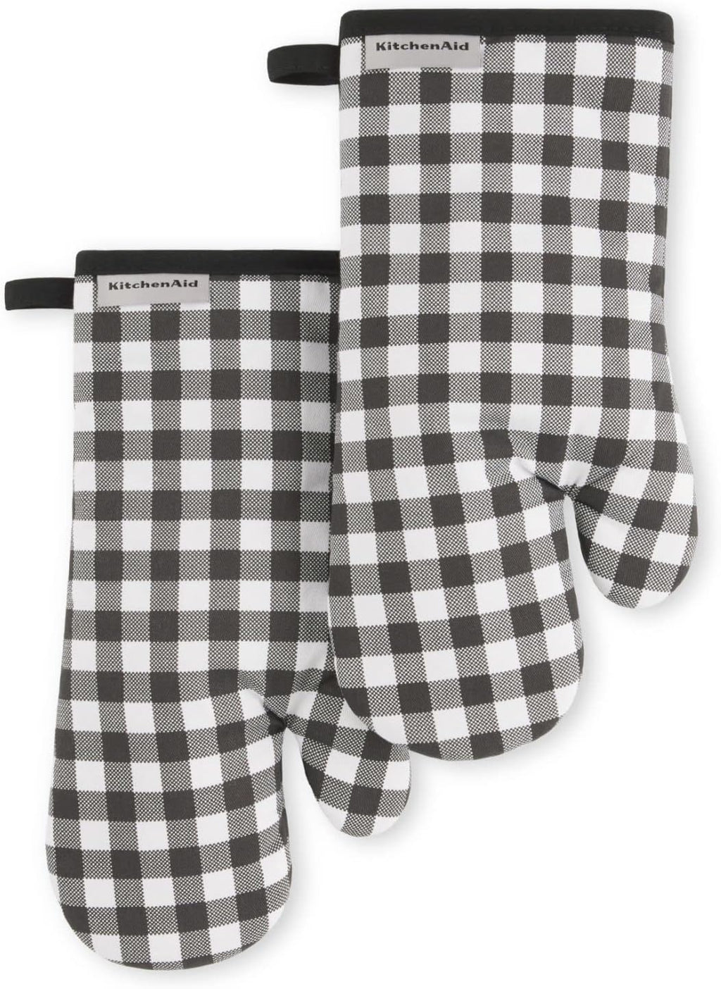 KitchenAid Gingham Oven Mitt 2-Pack Set, Milkshake Tan, 7"x13"