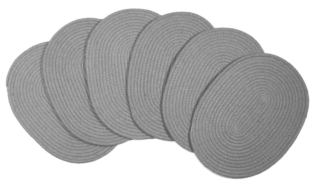 6 Pack Woven Placemats, 12x16 inches Gray Oval Plate Charger Cotton Heat Resistant Non-Slip Weave Place mats Farmhouse Straw Braided Rattan Tablemats Wicker Placemats for Dining Table