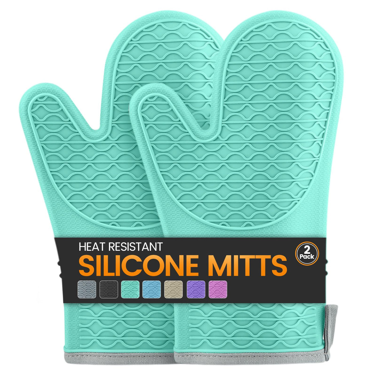 Silicone Oven Mitts, Heat Resistant 2PCS Oven Mitts with Soft Cotton Lining, Waterproof Non-Slip Grip Oven Glove, Kitchen Potholder Mits for BBQ, Baking, Cooking, 12.5 Inch - Grey
