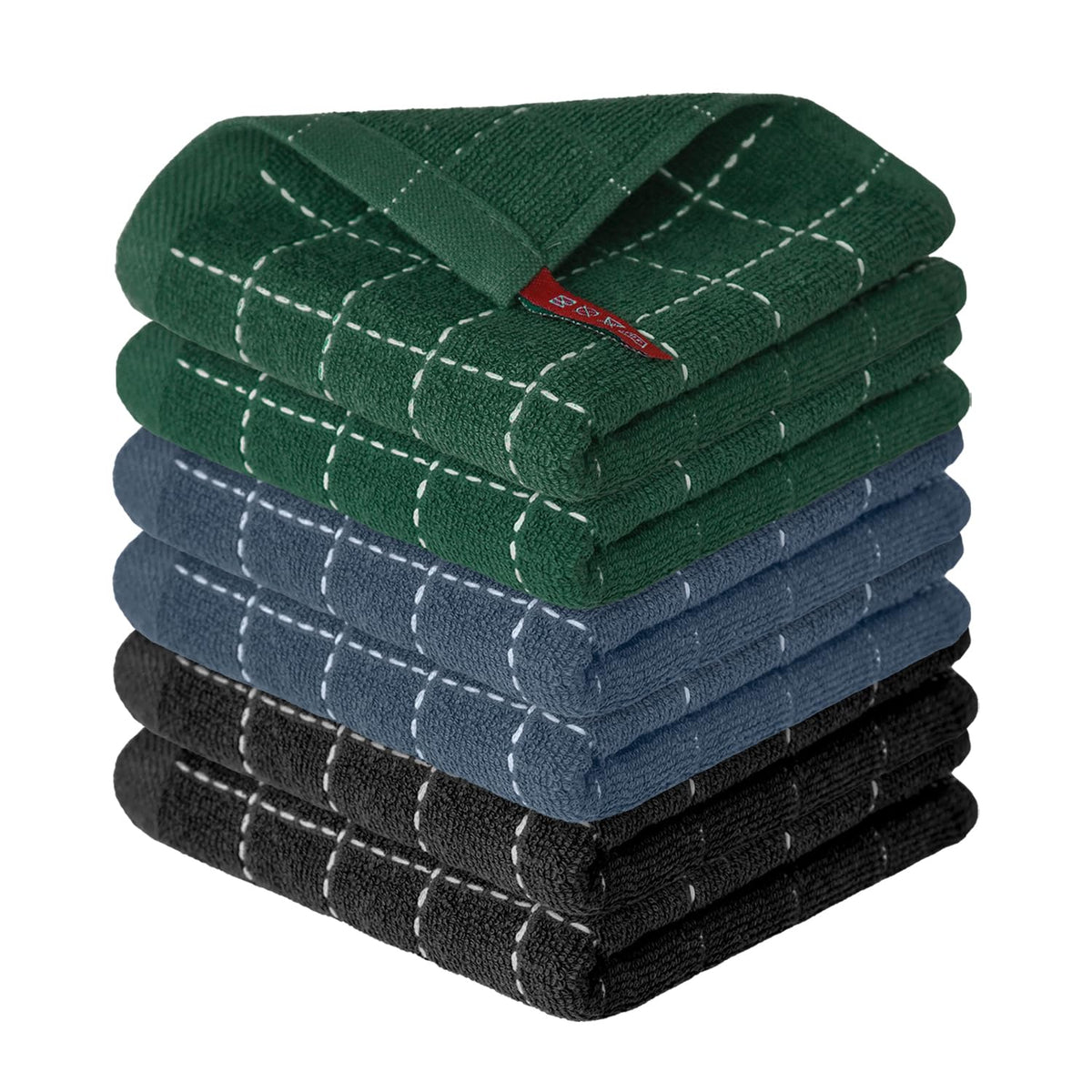 Artoid Mode Checkered Designed Cotton Light Green Terry Kitchen Dish Towels, 15x25 Inch Soft Absorbent Quick Drying Cleaning Tea Towels Set of 4