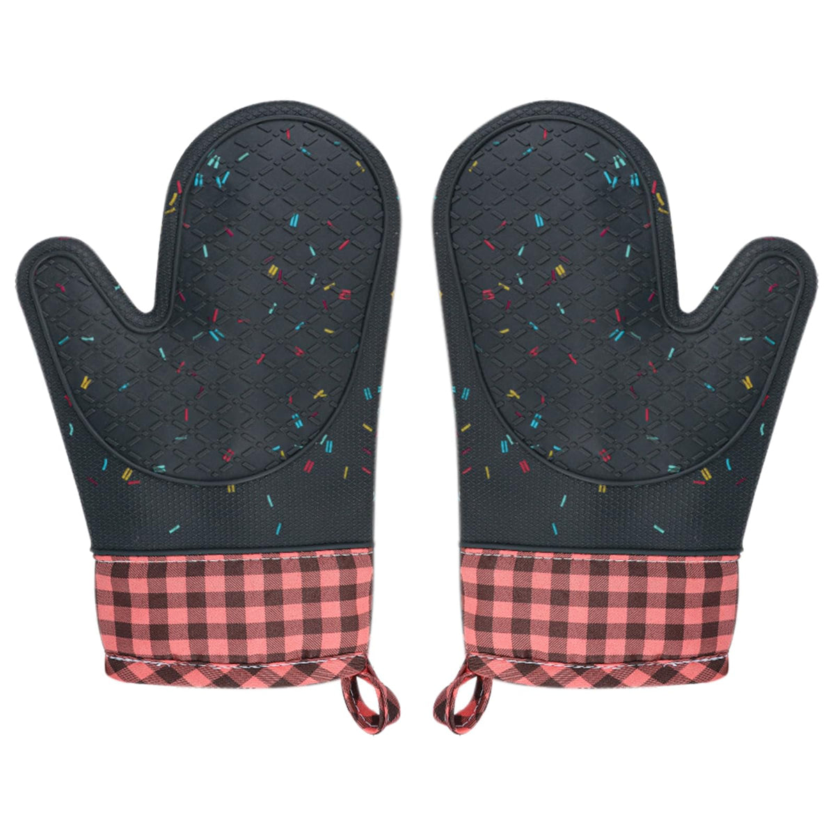 Wanheart Heat Resistant Silicone Oven Mitts, Pink Cooking Gloves, 2 Pack