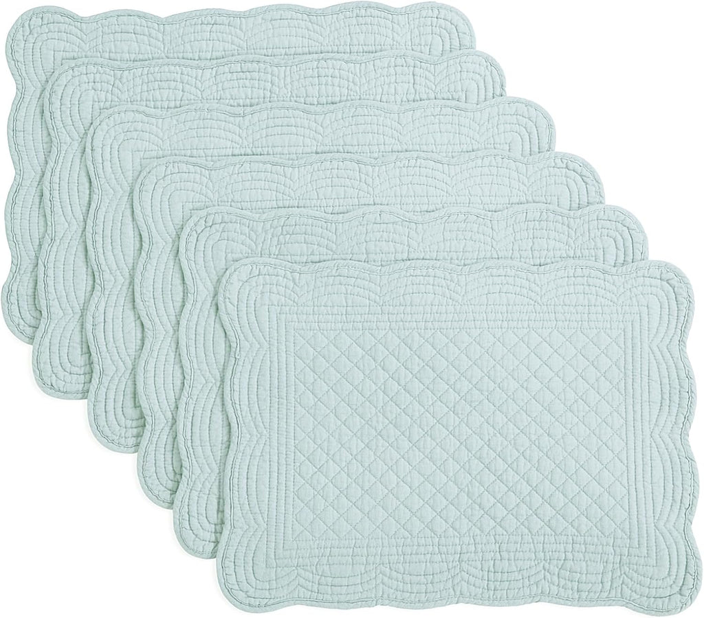 HOMBYS Quilted Placemats Set of 6 Washable-13x18 inches Rectangular Placemats for Kitchen Table-100% Cotton Fabric Rectangular Table Mats, (Light Blue)
