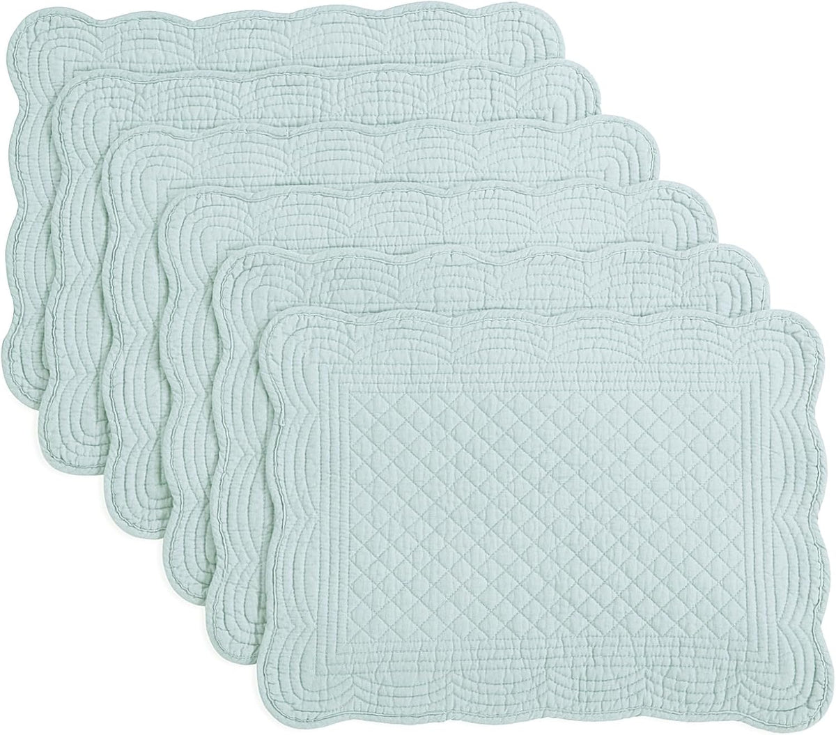HOMBYS Quilted Placemats Set of 6 Washable-13x18 inches Rectangular Placemats for Kitchen Table-100% Cotton Fabric Rectangular Table Mats, (Light Blue)