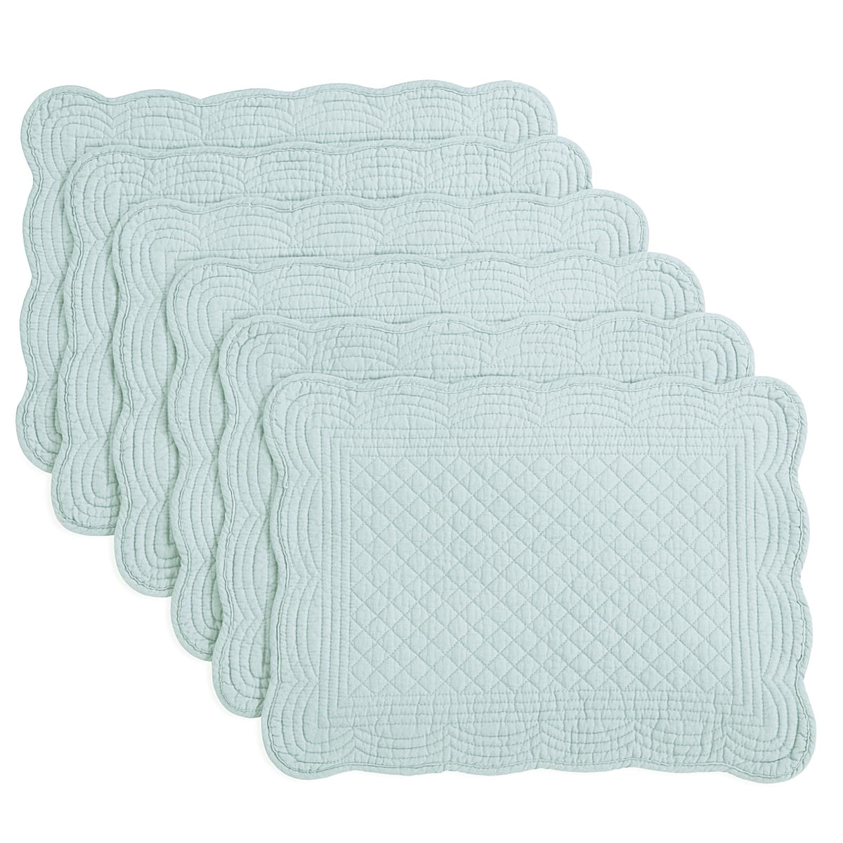 HOMBYS Quilted Placemats Set of 6 Washable-13x18 inches Rectangular Placemats for Kitchen Table-100% Cotton Fabric Rectangular Table Mats, (Light Blue)