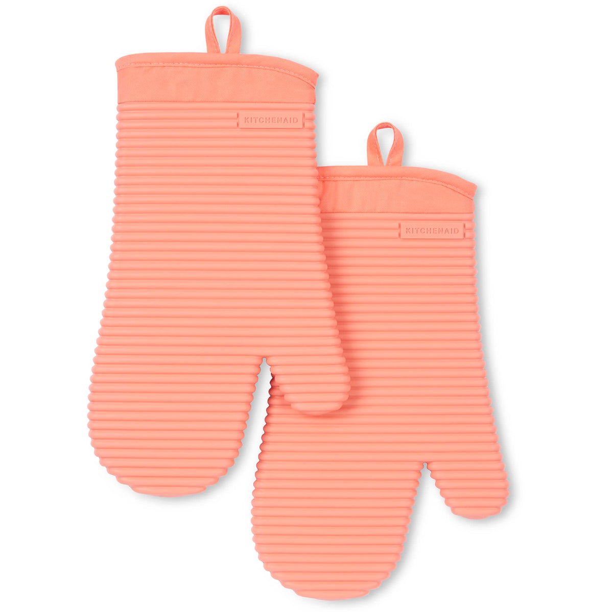 KITCHENAID Ribbed Soft Silicone Oven Mitt 2-Pack Set, 7.5"x13", Blue Willow
