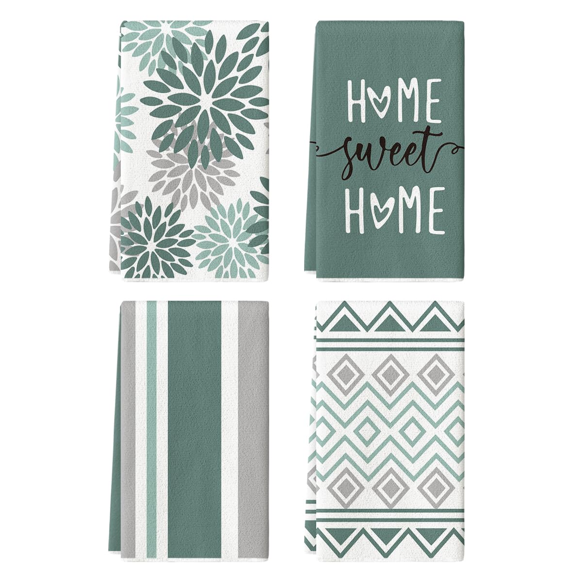 Artoid Mode Grey Home Sweet Home Stripes Boho Spring Kitchen Towels Dish Towels, 18x26 Inch Farmhouse Summer Decoration Hand Towels Set of 4