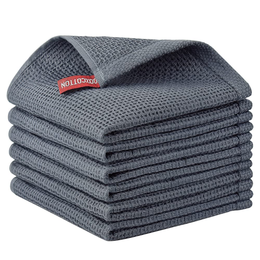 Nialnant 6 Pack Kitchen Towels and Dishcloths Sets,100% Cotton Soft Absorbent Quick Drying Dish Towels for Kitchen,Washing Dishes,12x12 Inches, Multi Color