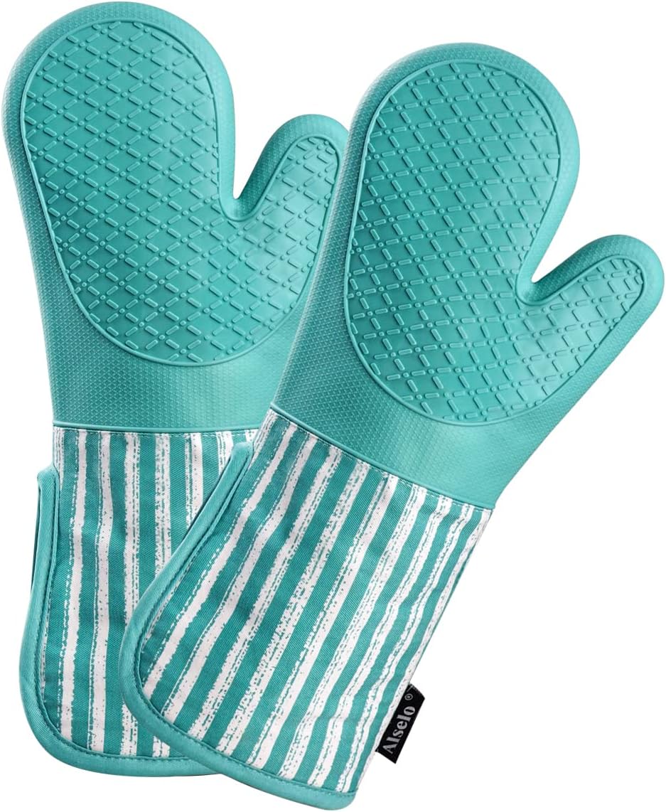 Alselo Silicone Oven Mitts Heat Resistant 932℉ with Waterproof & Non-Slip