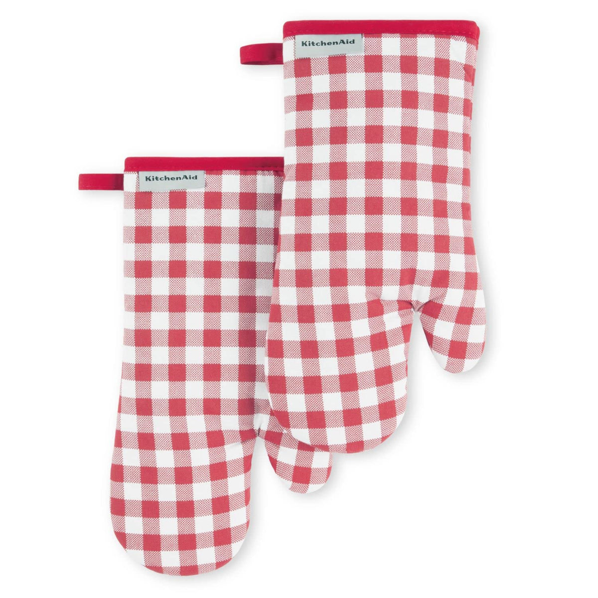 KitchenAid Gingham Oven Mitt 2-Pack Set, Milkshake Tan, 7"x13"