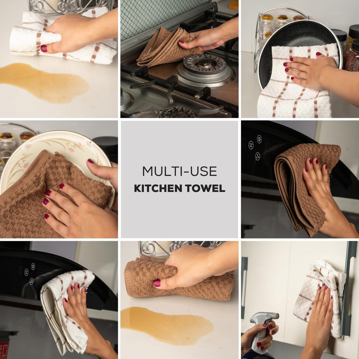 GOLD TEXTILES Kitchen Towels 12 Pack, Waffle Weave Cotton, 15x25in (Brown)