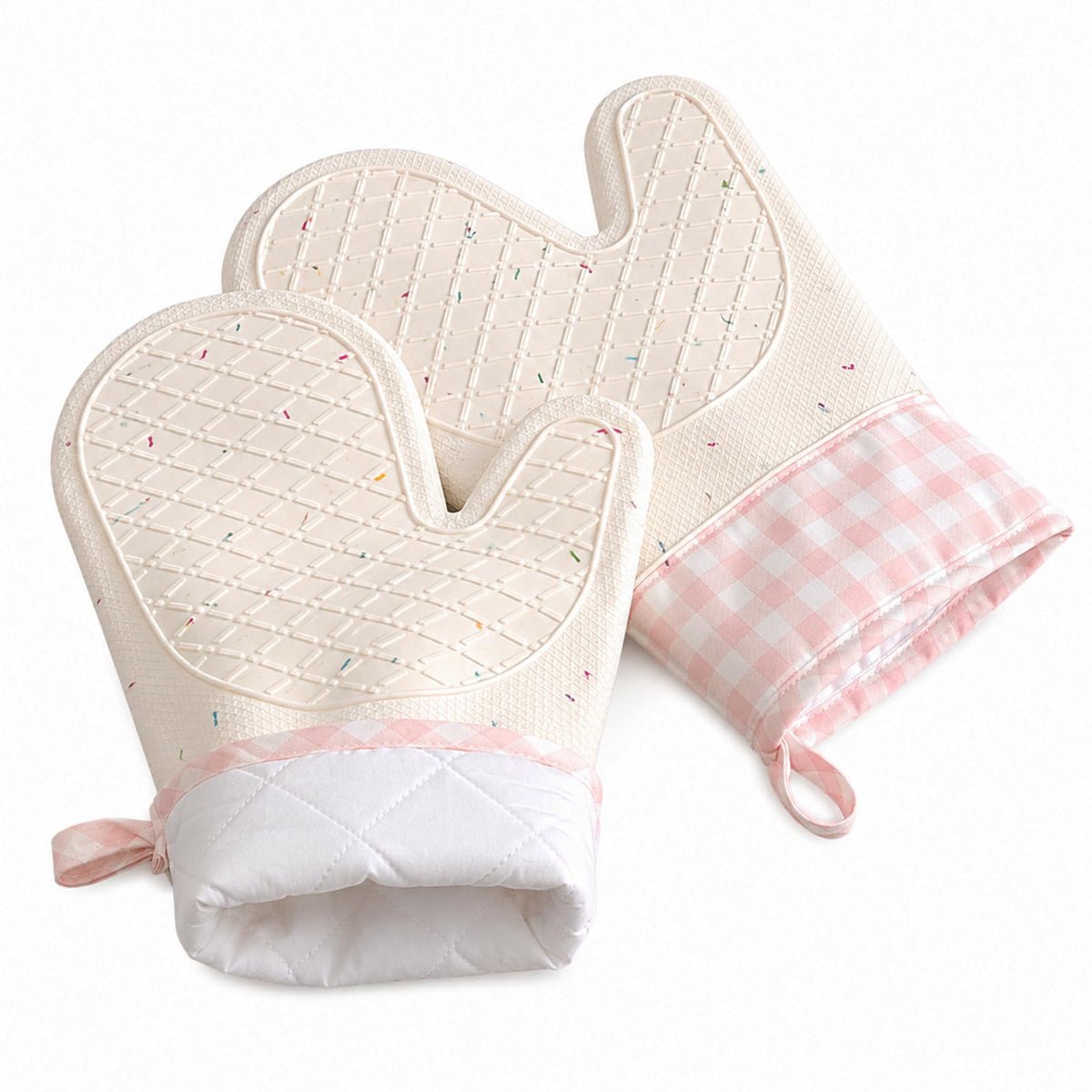 Wanheart Heat Resistant Silicone Oven Mitts, Pink Cooking Gloves, 2 Pack