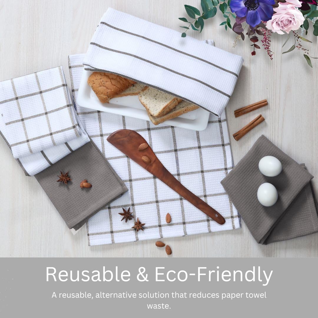 Assorted Waffle Kitchen Towels Set of 6-100% Cotton Dish Cloths Towels with Hanging Loop - Soft, Absorbent & Washable for Kitchen Use - Quick Drying Dish Towels 16x26 Inch Grey