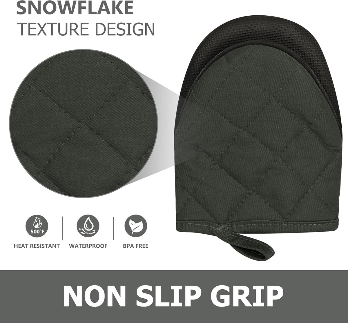 Goldmeet Mini Oven Mitts 2-Pack, 7"x5.5", 500°F Silicone Grip, Gray