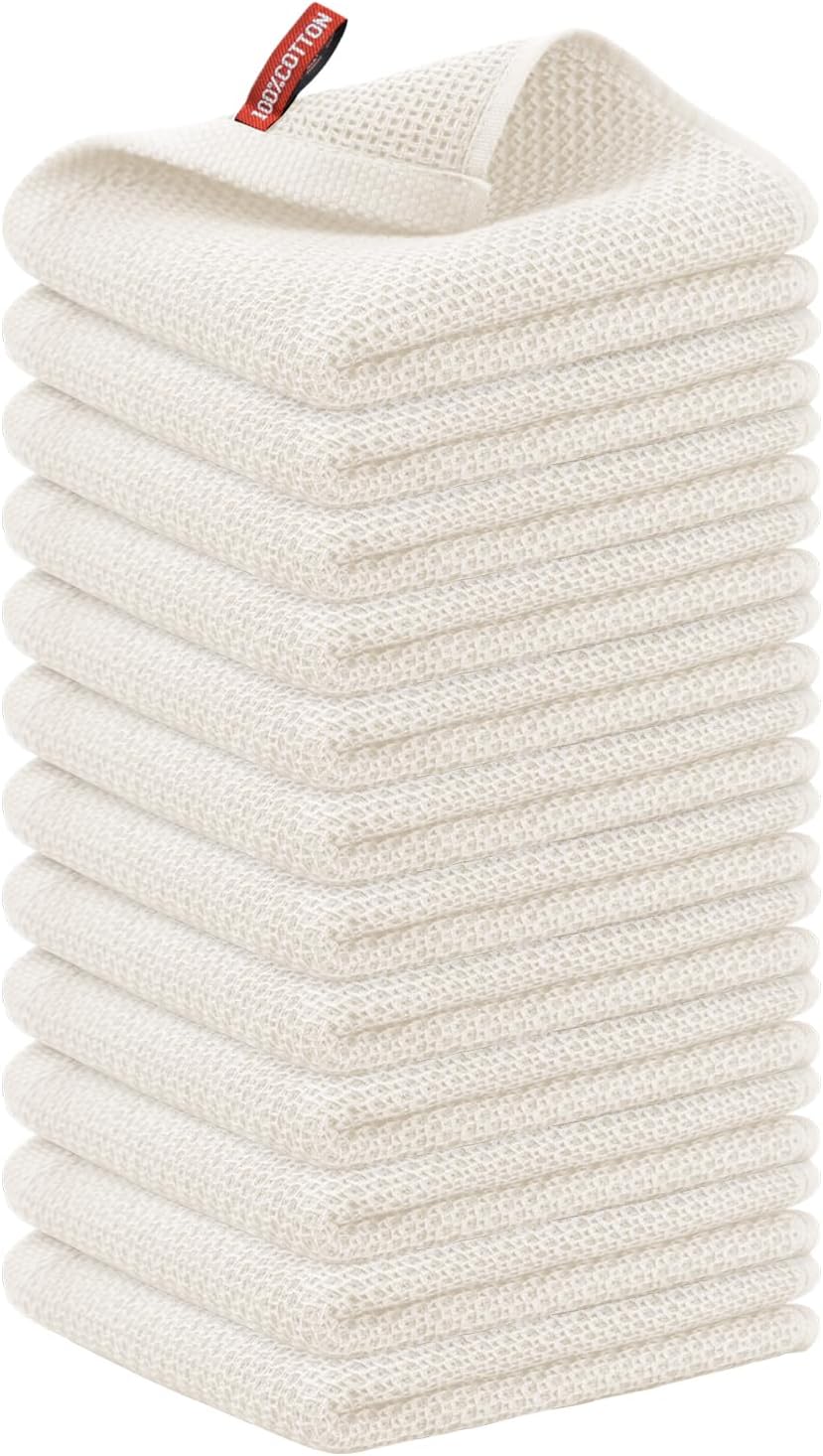 Nialnant 6 Pack Kitchen Towels and Dishcloths Sets,100% Cotton Soft Absorbent Quick Drying Dish Towels for Kitchen,Washing Dishes,12x12 Inches, Multi Color