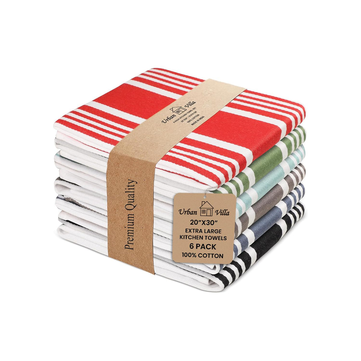 Urban Villa Kitchen Towels Cotton Dish Towels 12”x12” (Set of 8) Grey White