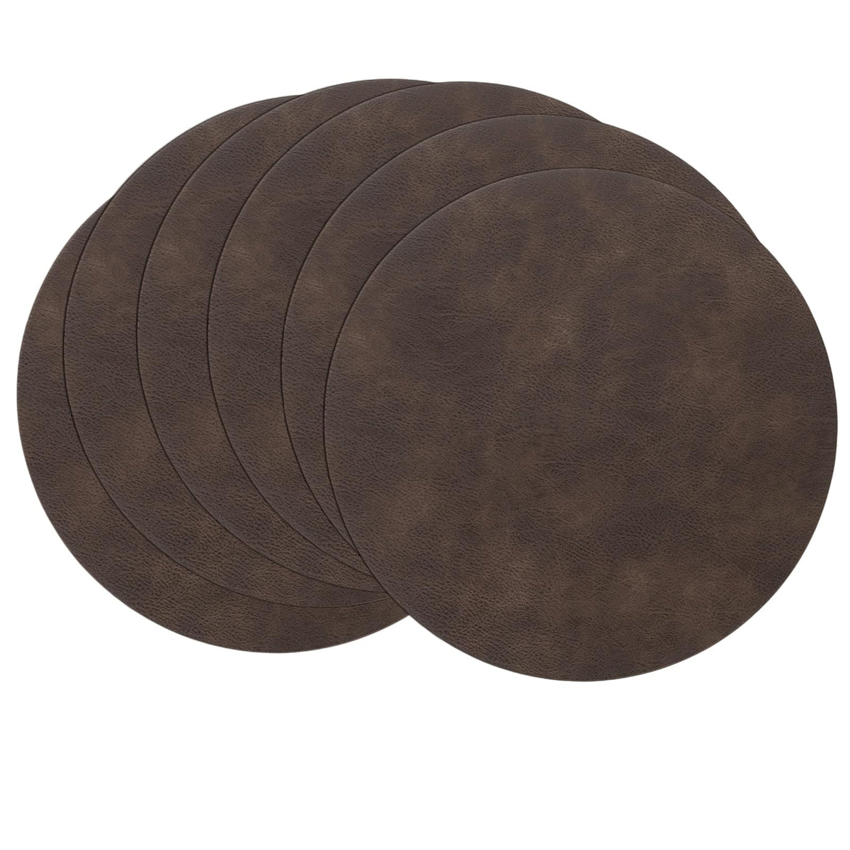 SHACOS Faux Leather Oval Placemats Set of 6 Heat Resistant, White Oak Beige